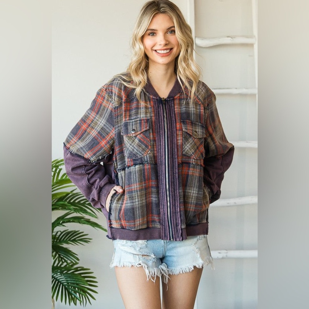 #OT4 Oli & Hali Plaid washed navy jacket